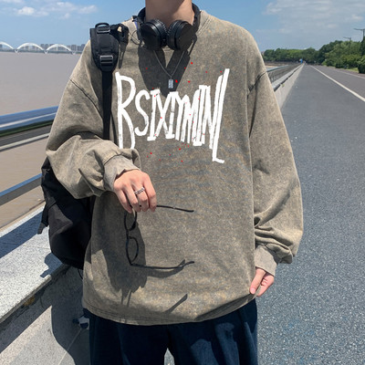 Vyriška laisvalaikio palaidinė su raštu ir ovalia iškirpte