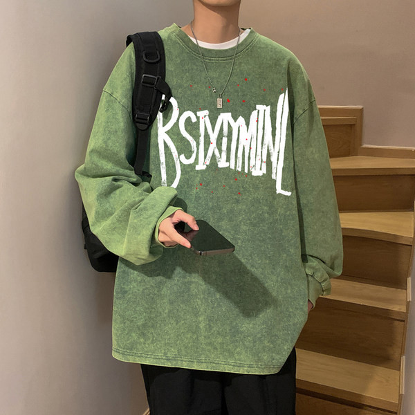 Vyriška laisvalaikio palaidinė su raštu ir ovalia iškirpte