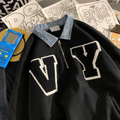 Férfi blúz farmergallérral és cipzárral