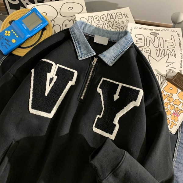 Férfi blúz farmergallérral és cipzárral