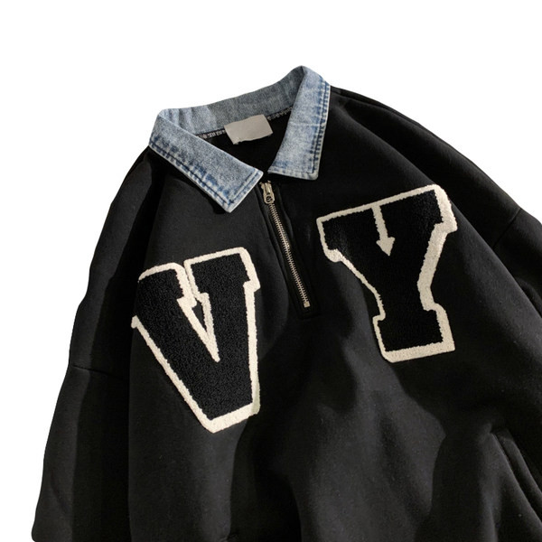 Férfi blúz farmergallérral és cipzárral