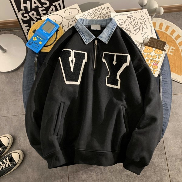 Férfi blúz farmergallérral és cipzárral