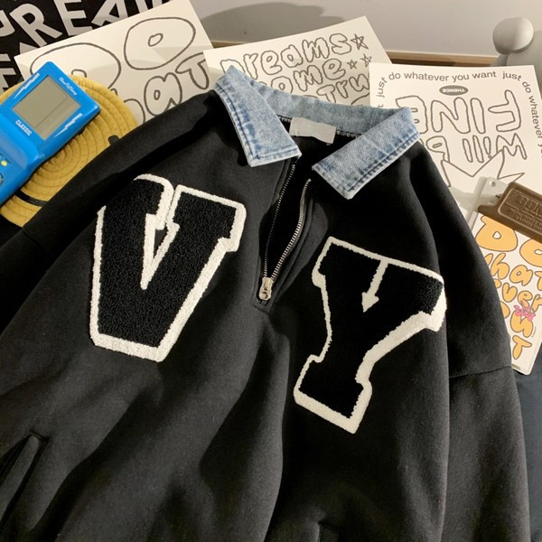 Férfi blúz farmergallérral és cipzárral