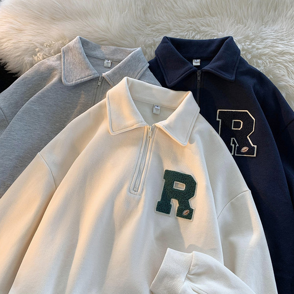 Férfi blúz gallérral és cipzárral