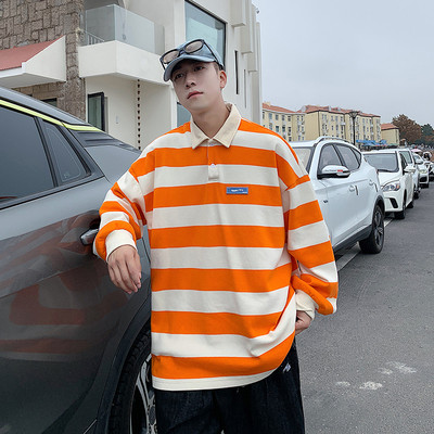 Férfi csíkos galléros blúz