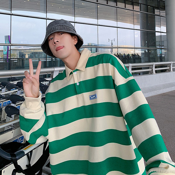 Férfi csíkos galléros blúz