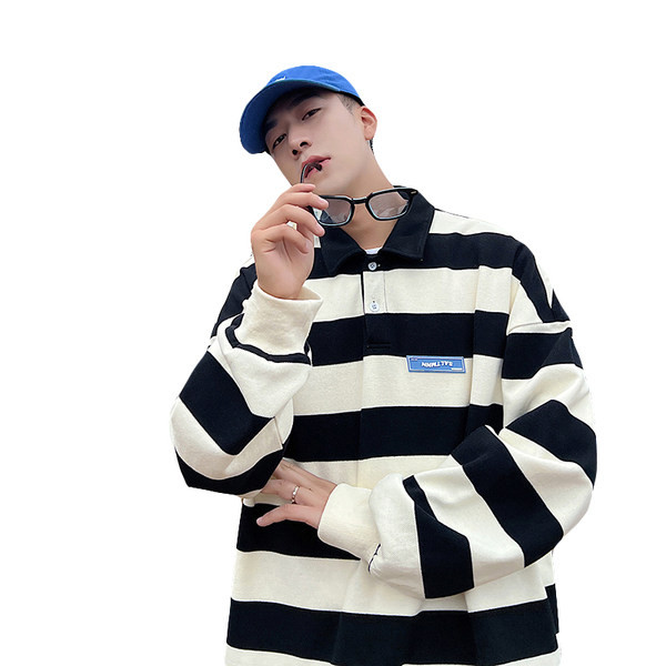 Férfi csíkos galléros blúz