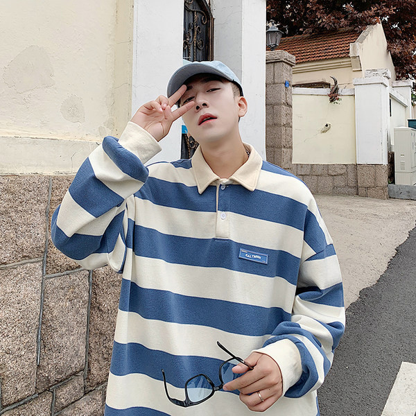 Férfi csíkos galléros blúz