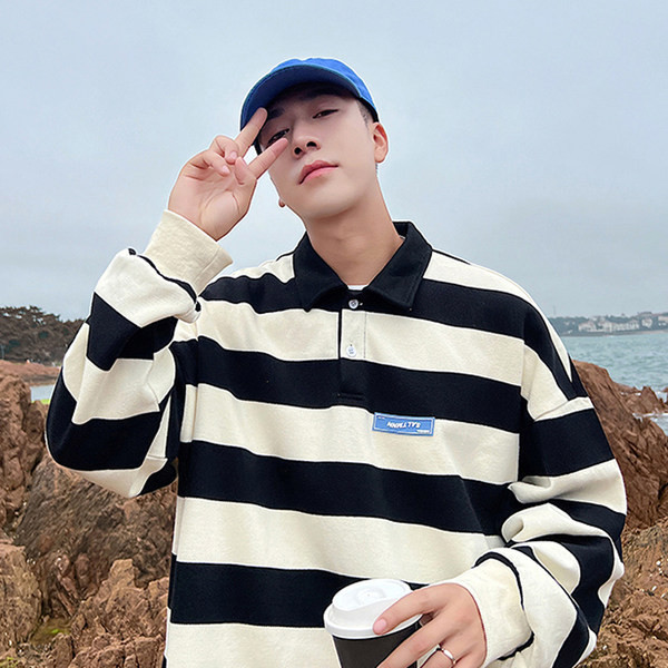 Férfi csíkos galléros blúz