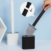 Minkštas TPR silikoninės galvutės tualeto šepetys su laikikliu Juodas prie sienos tvirtinamas nuimama rankena Vonios kambario valiklis Patvarus WC priedai