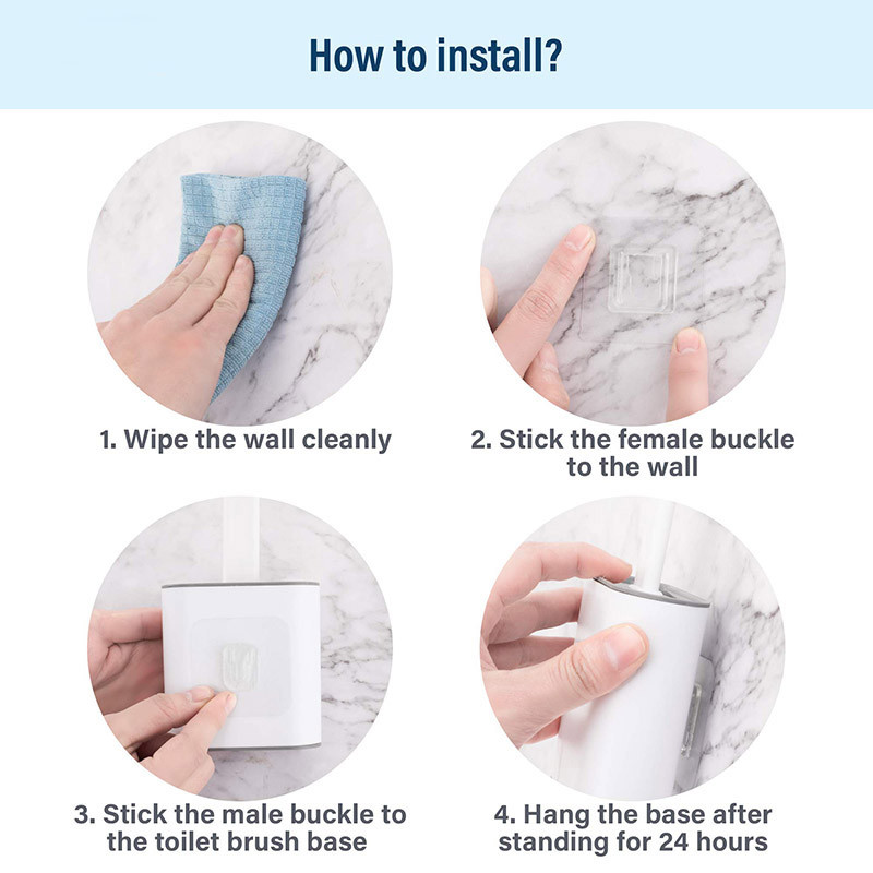 Minkštas TPR silikoninės galvutės tualeto šepetys su laikikliu Juodas prie sienos tvirtinamas nuimama rankena Vonios kambario valiklis Patvarus WC priedai