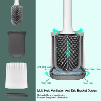 Силиконова тоалетна четка TORMAYS с бързосъхнещ държач за четки, монтирани на стена, стоящи многофункционални четки за тоалетна за почистване на баня