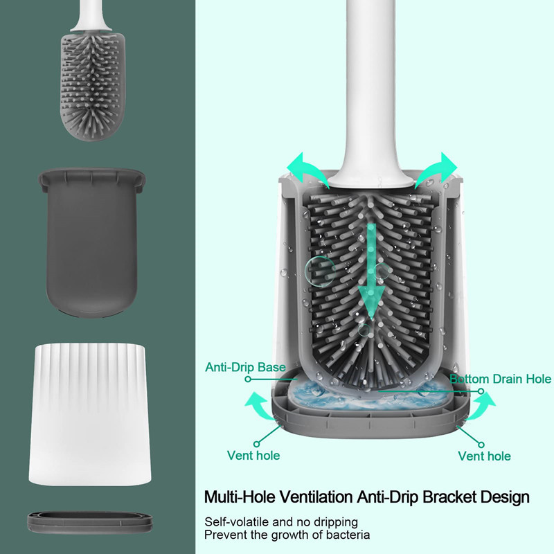 TORMAYS silikoninis tualeto šepetys su greitai džiūstančiu šepečio laikikliu, montuojamas ant sienos, daugiafunkciniai tualeto šepečiai, skirti vonios kambario valymui
