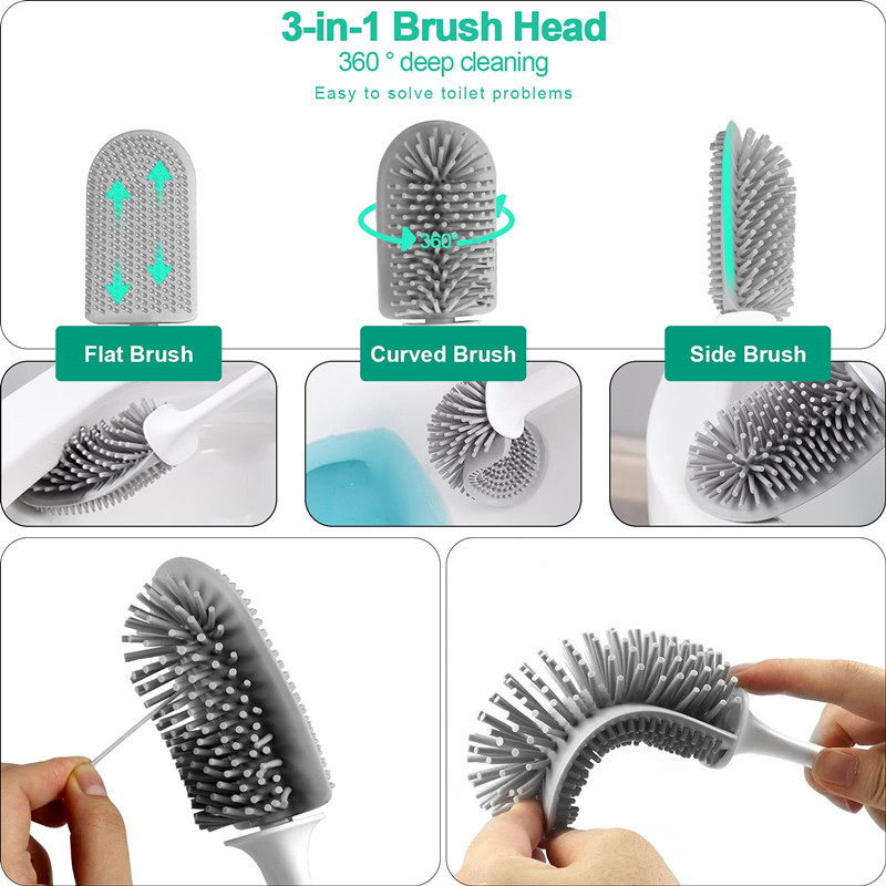 TORMAYS silikoninis tualeto šepetys su greitai džiūstančiu šepečio laikikliu, montuojamas ant sienos, daugiafunkciniai tualeto šepečiai, skirti vonios kambario valymui