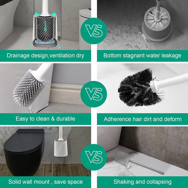 TORMAYS silikoninis tualeto šepetys su greitai džiūstančiu šepečio laikikliu, montuojamas ant sienos, daugiafunkciniai tualeto šepečiai, skirti vonios kambario valymui