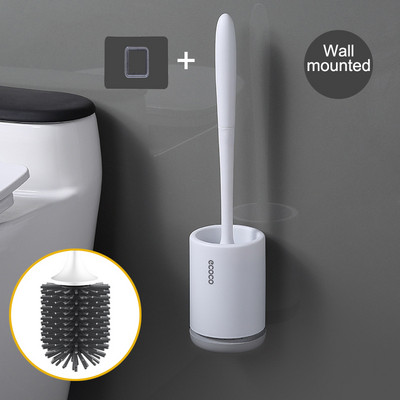 Fleksibilna WC četka sa setom držača Gumena silikonska četka za čišćenje s dugom drškom Montirana na zid nepropusna WC kupaonski pribor