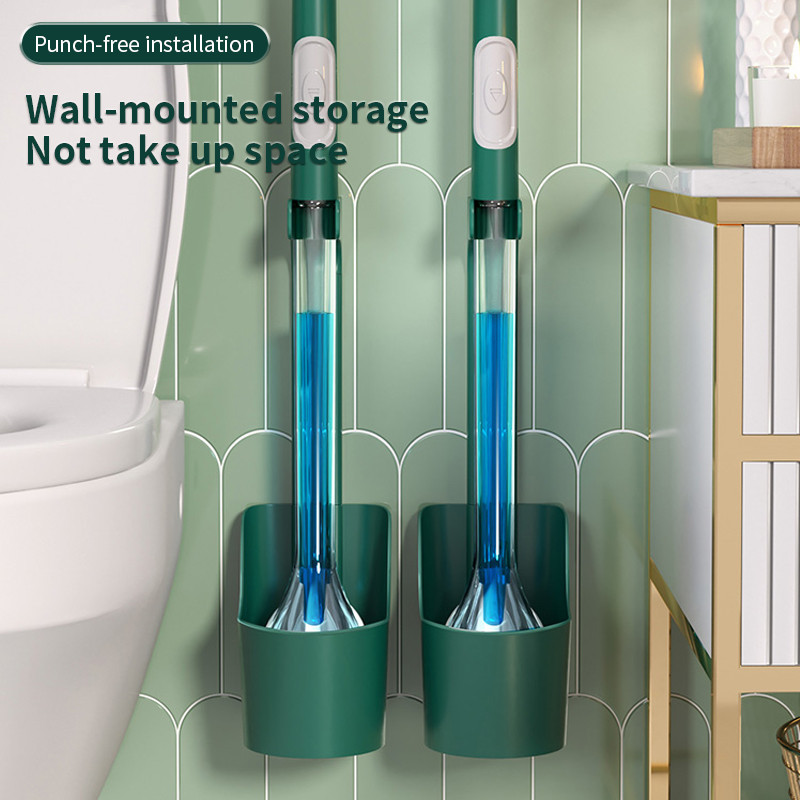 Silikoninis tualeto šepetys Prie sienos montuojamas valymo šepetys su valymo vamzdeliu be mirusio kampo tualeto valymo įrankis vonios kambario priedas