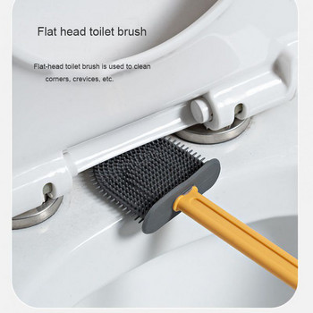 2 в 1 Силиконова тоалетна четка с комплект държачи, дълга дръжка, без мъртъв ъгъл WC Clean Brush, монтиран на стената почистващ инструмент за баня