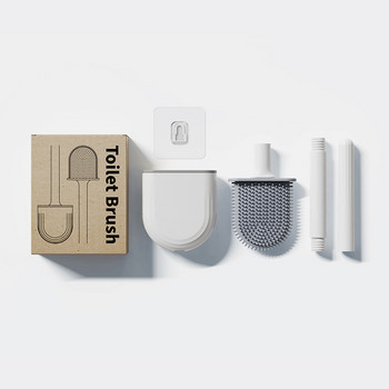 2PCS Силиконова четка за тоалетна, устойчива на течове с основа/отвод Wc Плоска глава Гъвкава почистваща четка с меки косми с държач за бързо съхнене