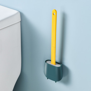 Силиконова четка за тоалетна Четка за монтиране на стена с държач Плоска глава Четки за почистване с меки влакна с основа Аксесоари за баня