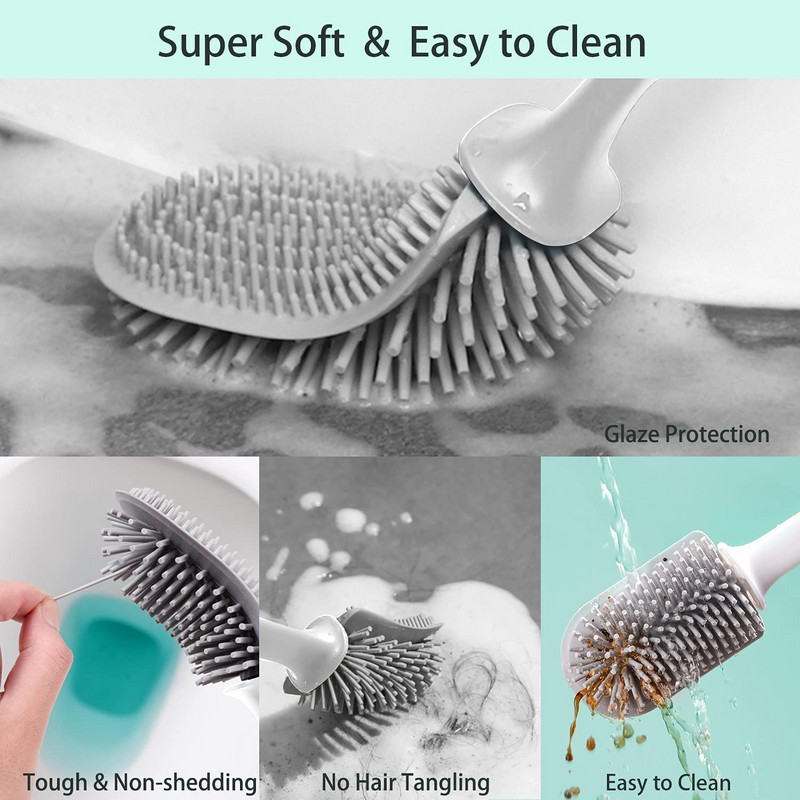 Višenamjenska silikonska WC četka s držačem, dvostrana glava za čišćenje, zidno sredstvo za čišćenje kupaonice i kuhinje