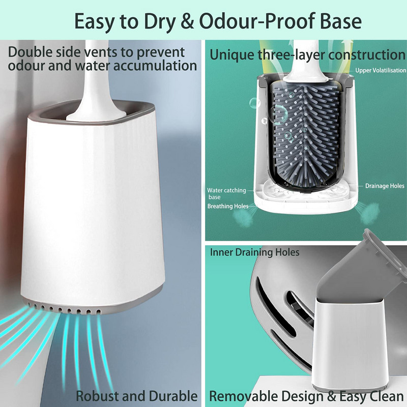 Višenamjenska silikonska WC četka s držačem, dvostrana glava za čišćenje, zidno sredstvo za čišćenje kupaonice i kuhinje