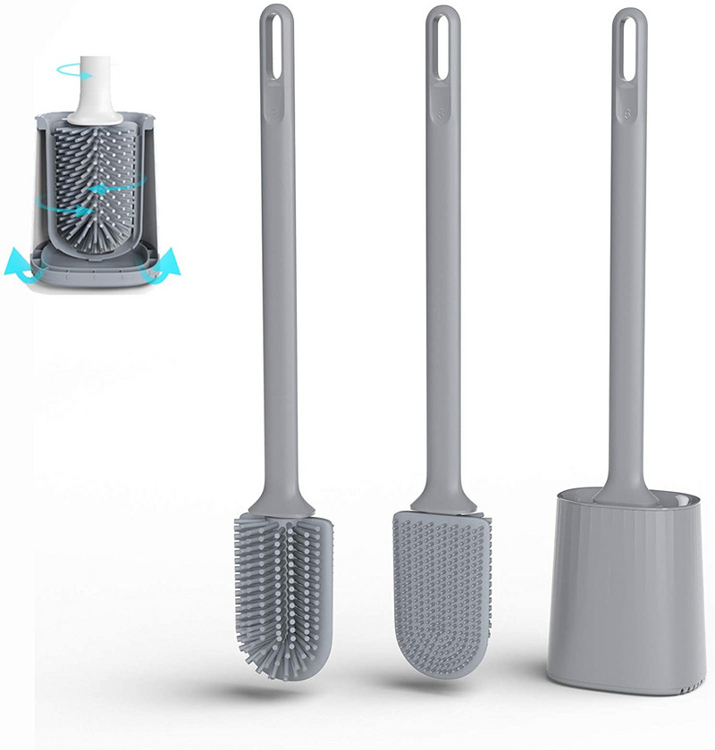 Višenamjenska silikonska WC četka s držačem, dvostrana glava za čišćenje, zidno sredstvo za čišćenje kupaonice i kuhinje