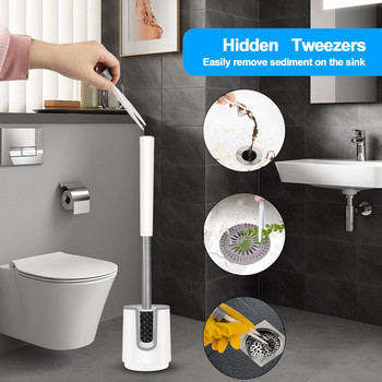 TORMAYS Комплект силиконова тоалетна четка с U-образен държач за четка Дръжка от неръждаема стомана Стенен и стоящ Почистване на баня