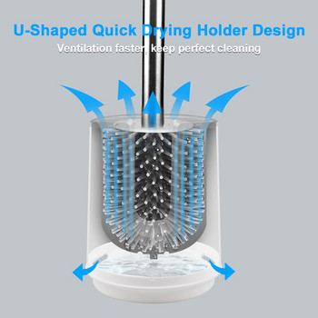 TORMAYS Комплект силиконова тоалетна четка с U-образен държач за четка Дръжка от неръждаема стомана Стенен и стоящ Почистване на баня