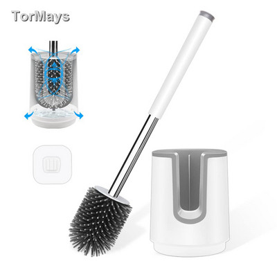 TORMAYS szilikon WC kefe készlet U-alakú kefetartóval, rozsdamentes acél nyéllel falra szerelhető és álló fürdőszobai tisztítás