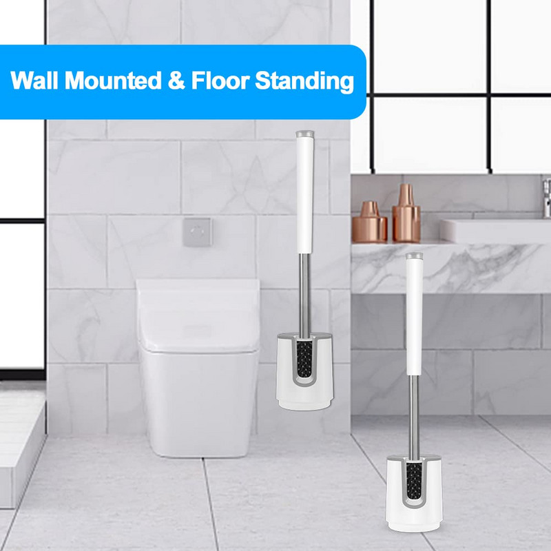 TORMAYS szilikon WC kefe készlet U-alakú kefetartóval, rozsdamentes acél nyéllel falra szerelhető és álló fürdőszobai tisztítás