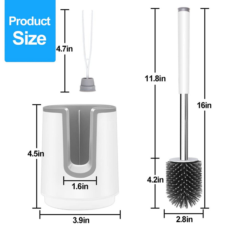TORMAYS szilikon WC kefe készlet U-alakú kefetartóval, rozsdamentes acél nyéllel falra szerelhető és álló fürdőszobai tisztítás