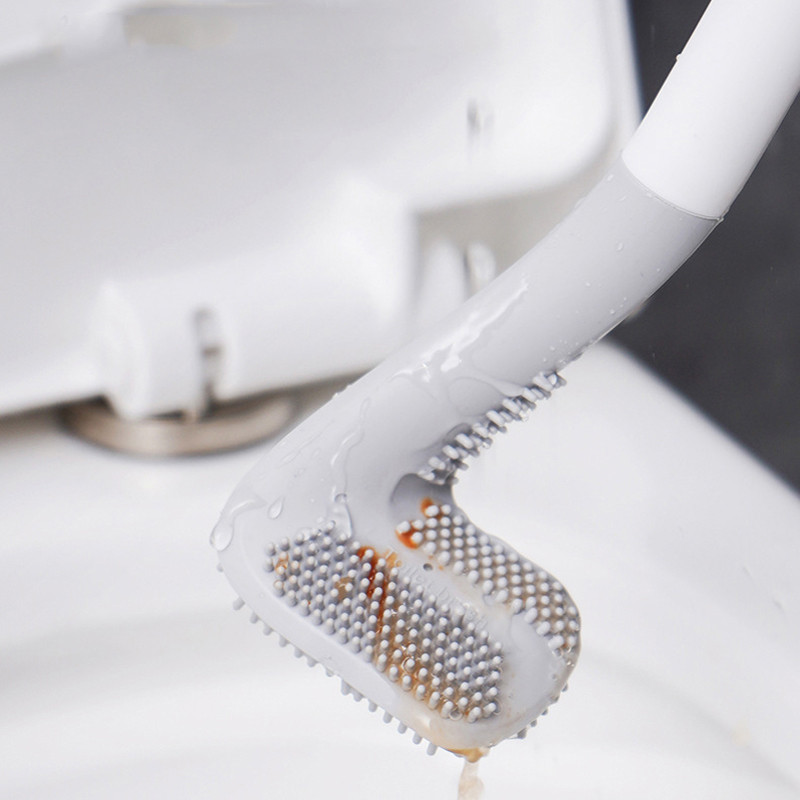 Golfo silikoniniai tualeto šepečiai su laikikliu ilgų rankenų tualeto valymo šepetys, juodi modernūs higieniški vonios kambario priedai