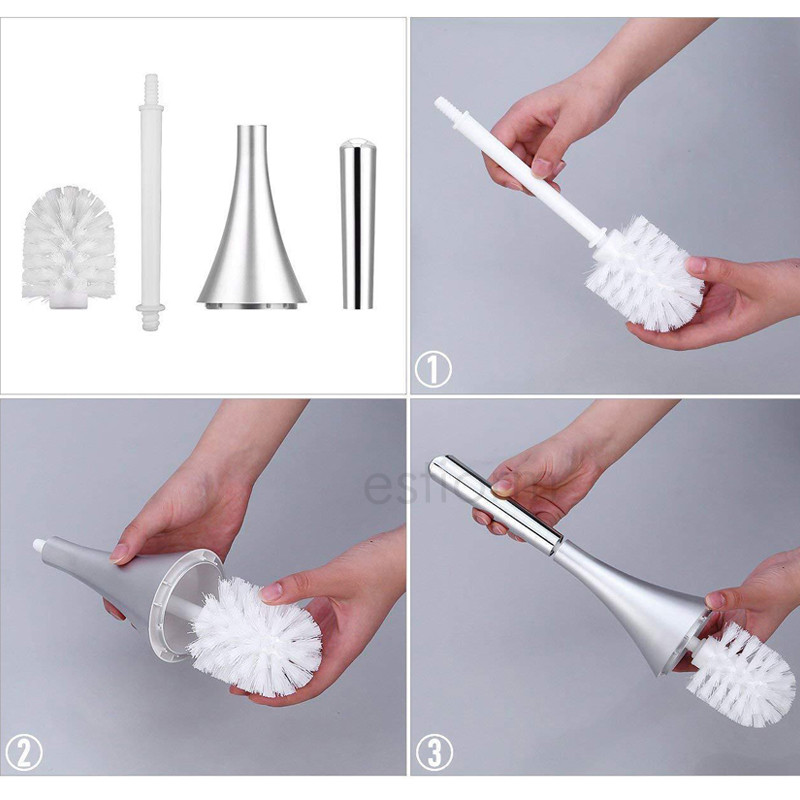 Estiorm WC četka s držačem Moderni set četkica za čišćenje posuda od nehrđajućeg čelika Alati za čišćenje kupaonskih WC-a crna bijela