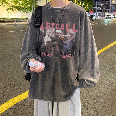 Vyriški marškinėliai ilgomis rankovėmis laisvo kirpimo su raštu