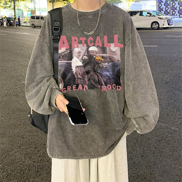 Vyriški marškinėliai ilgomis rankovėmis laisvo kirpimo su raštu