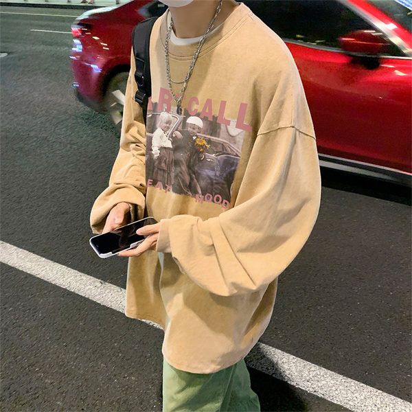 Vyriški marškinėliai ilgomis rankovėmis laisvo kirpimo su raštu