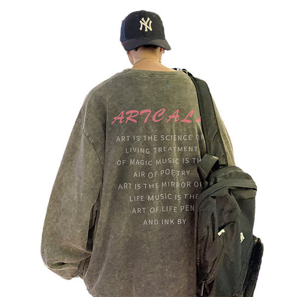 Vyriški marškinėliai ilgomis rankovėmis laisvo kirpimo su raštu