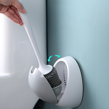 Отцеждащ се държач за тоалетна четка TPE Силиконова глава Почистваща четка за монтаж на стена за WC Аксесоари за баня Инструменти за почистване на дома
