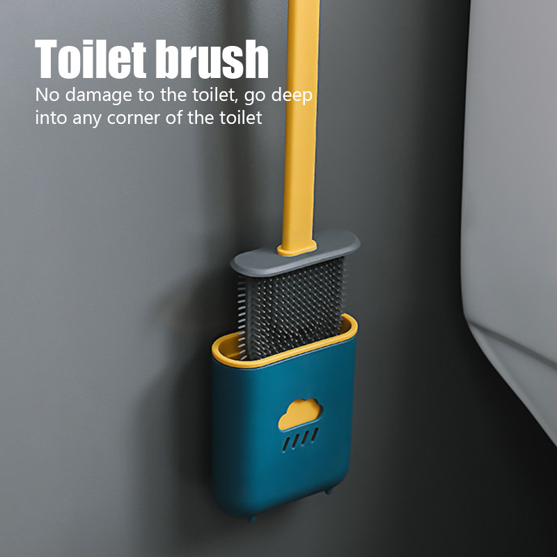 Silikoninis tualeto šepetys Wc tarpo šepetys su laikikliu plokščia galvute, minkštų šerių valymo šepečiai su greitai džiūstančiu laikikliu vonios kambario įrankiu