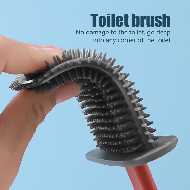 Silikoninis tualeto šepetys Wc tarpo šepetys su laikikliu plokščia galvute, minkštų šerių valymo šepečiai su greitai džiūstančiu laikikliu vonios kambario įrankiu