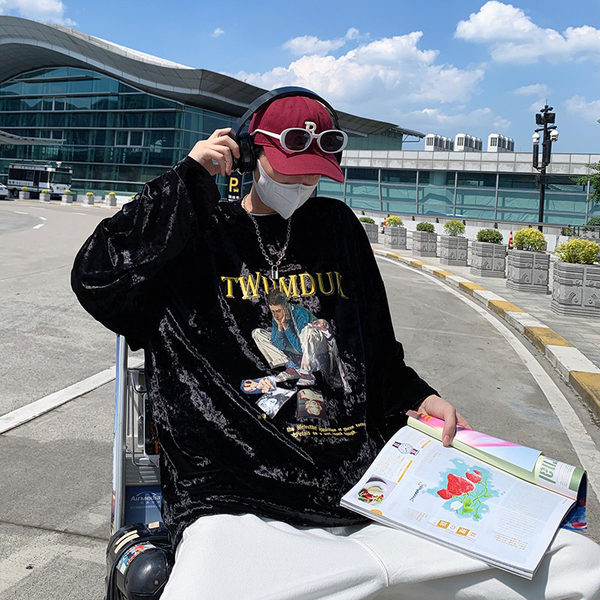 Férfi nyomott velúr póló