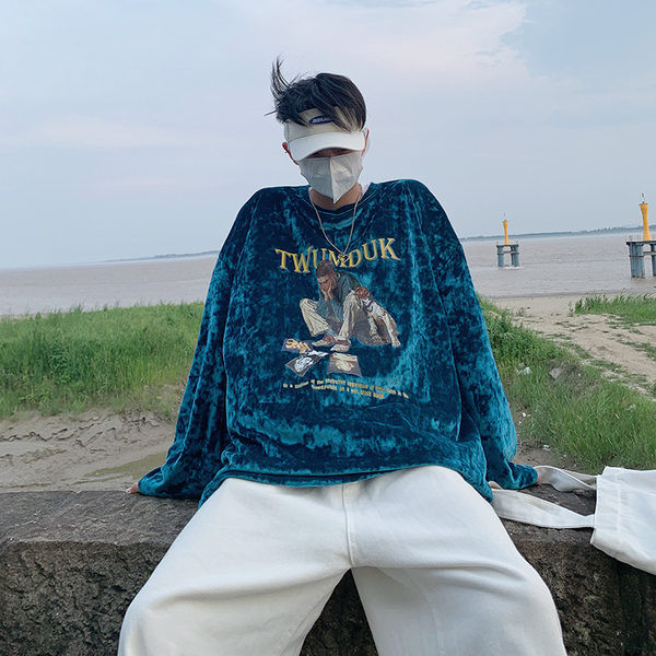 Férfi nyomott velúr póló