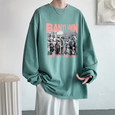 Vintažinio rašto marškinėliai ilgomis rankovėmis vyrams