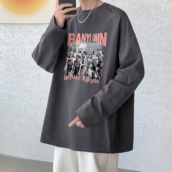 Vintažinio rašto marškinėliai ilgomis rankovėmis vyrams