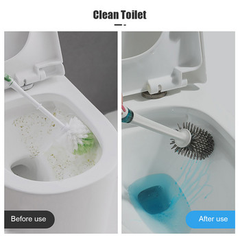 Силиконова четка за тоалетна с почистваща тръба Без мъртви ъгли Комплект държачи за тоалетна за измиване Домакински аксесоари за баня за почистване на пода