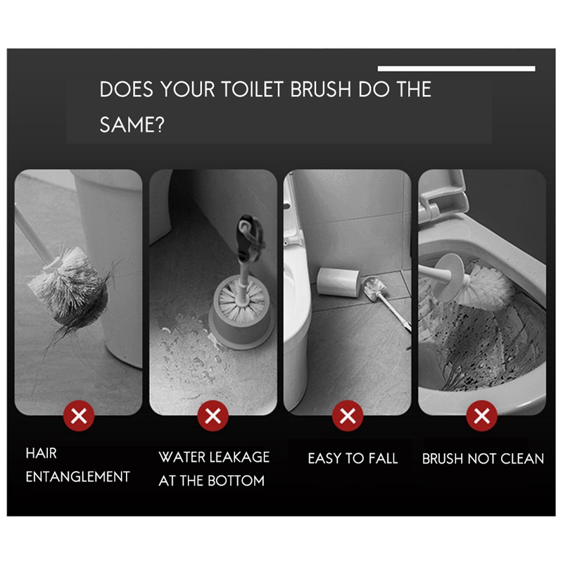 Hidraulikus WC kefe nyelves szilikon puha kefefej Lyukasztó nélküli hosszú nyelű tisztítókefe fürdőszoba