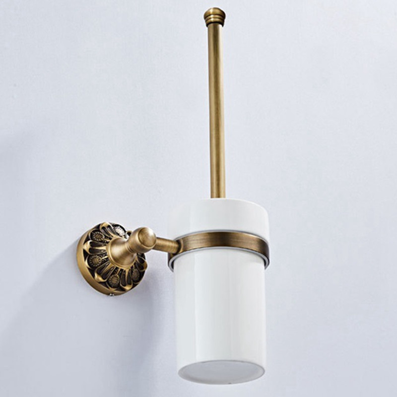 Fürdőszoba sárgaréz kerek ház Antik kézműves dombornyomott WC WC kefe tartó készlet fürdőszobai kiegészítők