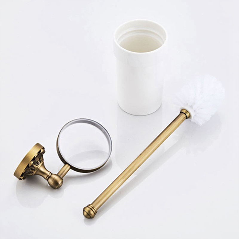 Fürdőszoba sárgaréz kerek ház Antik kézműves dombornyomott WC WC kefe tartó készlet fürdőszobai kiegészítők