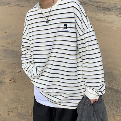 Csíkos férfi blúz hosszú ujjal - széles modell